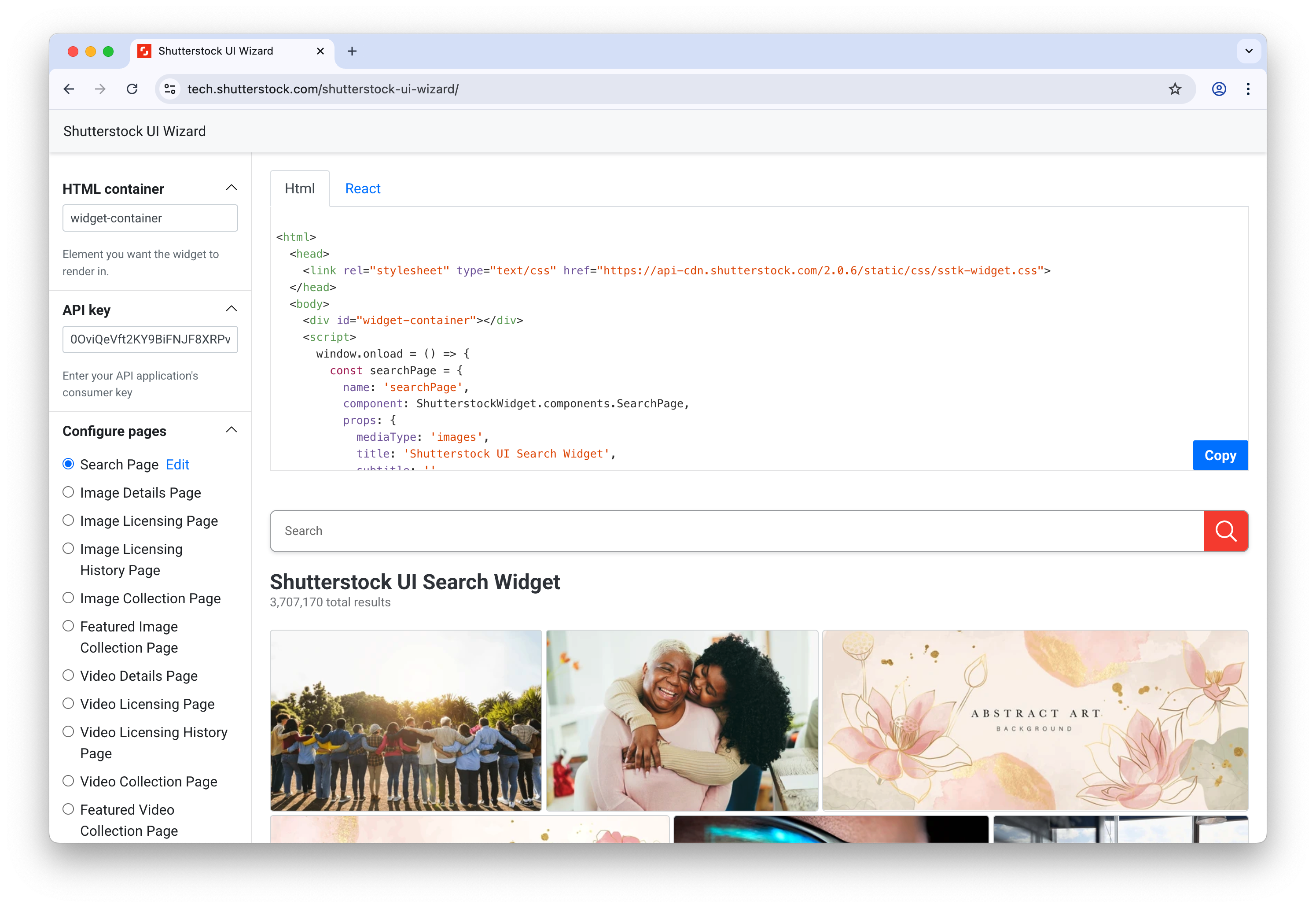 Shutterstock Widget Generator